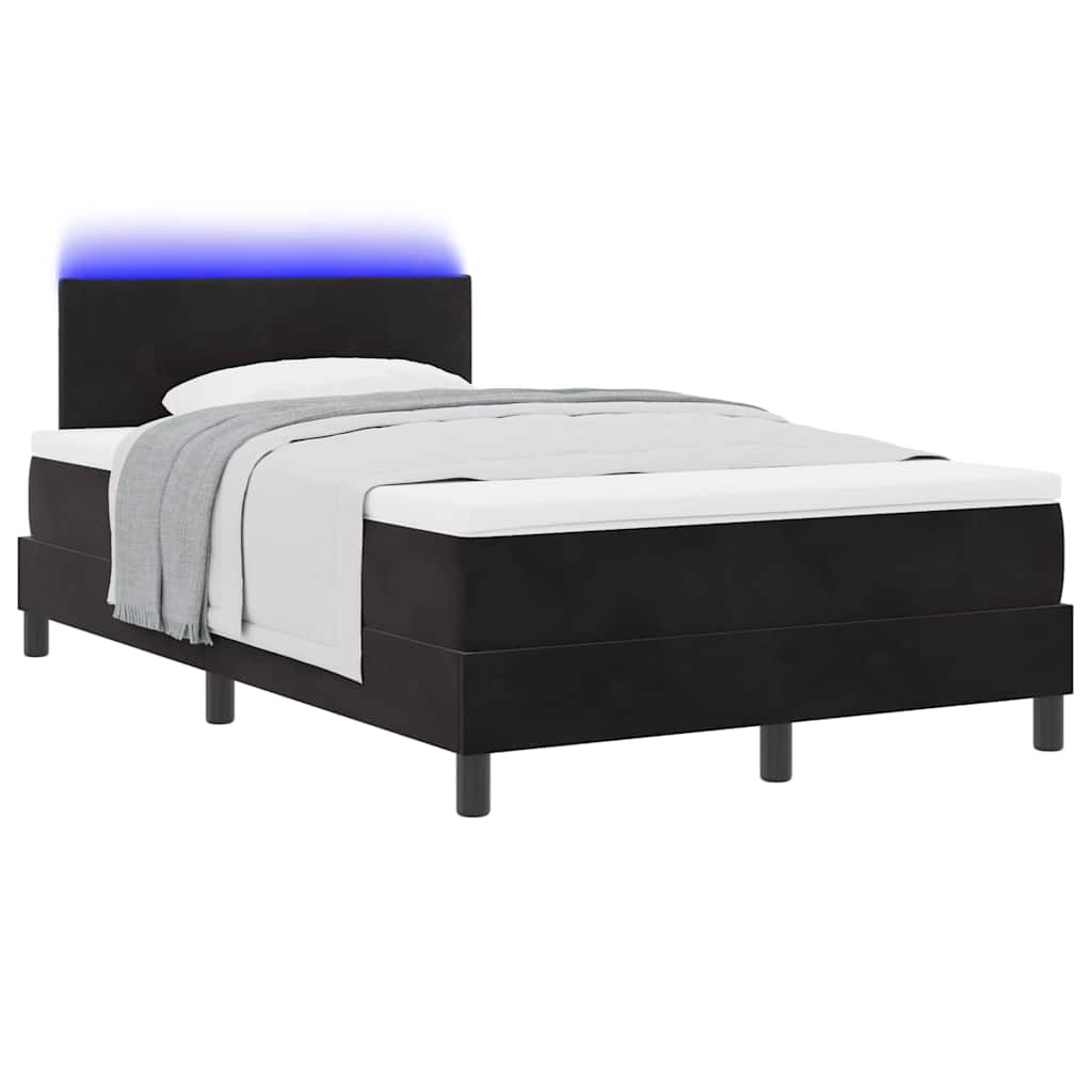 LED Boxspringbett mit Kissen Schwarz 120 x 200 cm Samt