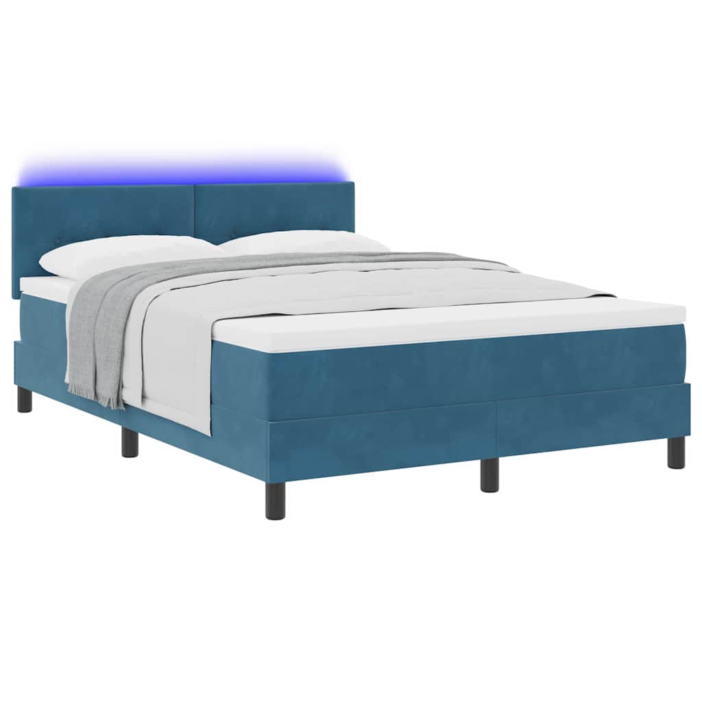 LED Boxspringbett mit Kopfteil Dunkelblau 140 x 190 cm Samt