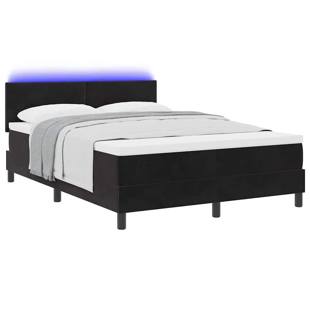 LED Boxspringbett mit Matratze Schwarz 140 x 200 cm Samt