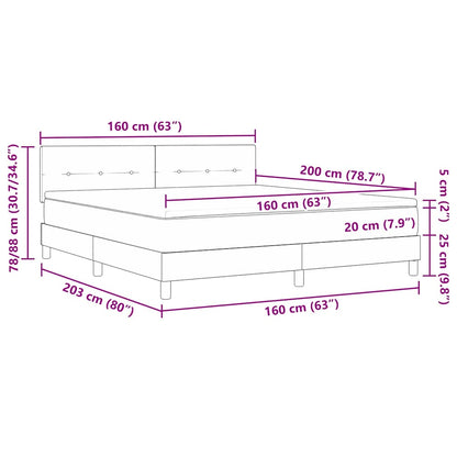 LED Boxspringbett mit Kopfteil Hellgrau 160 x 200 cm Samt