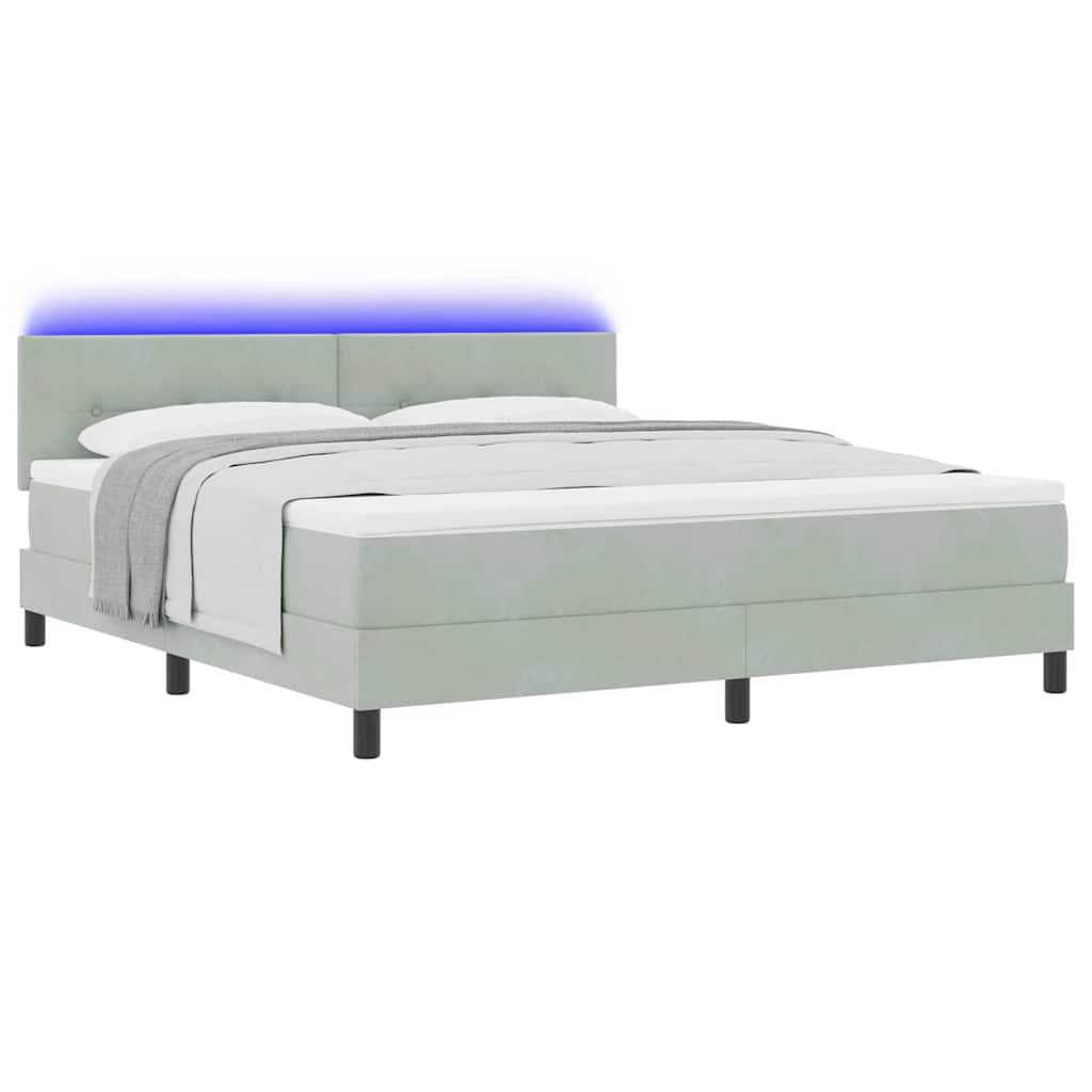 LED Boxspringbett mit Kopfteil Hellgrau 180 x 200 cm Samt