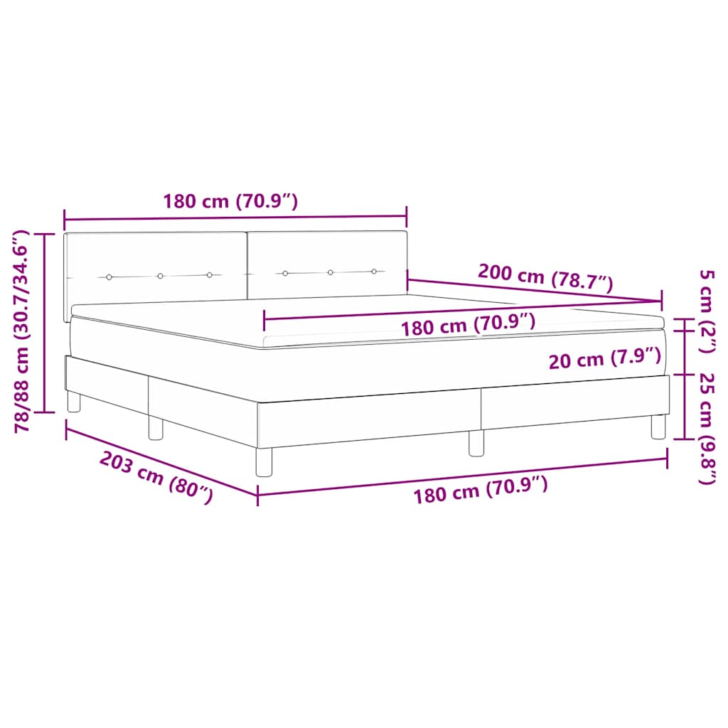 LED Boxspringbett mit Kopfteil Hellgrau 180 x 200 cm Samt