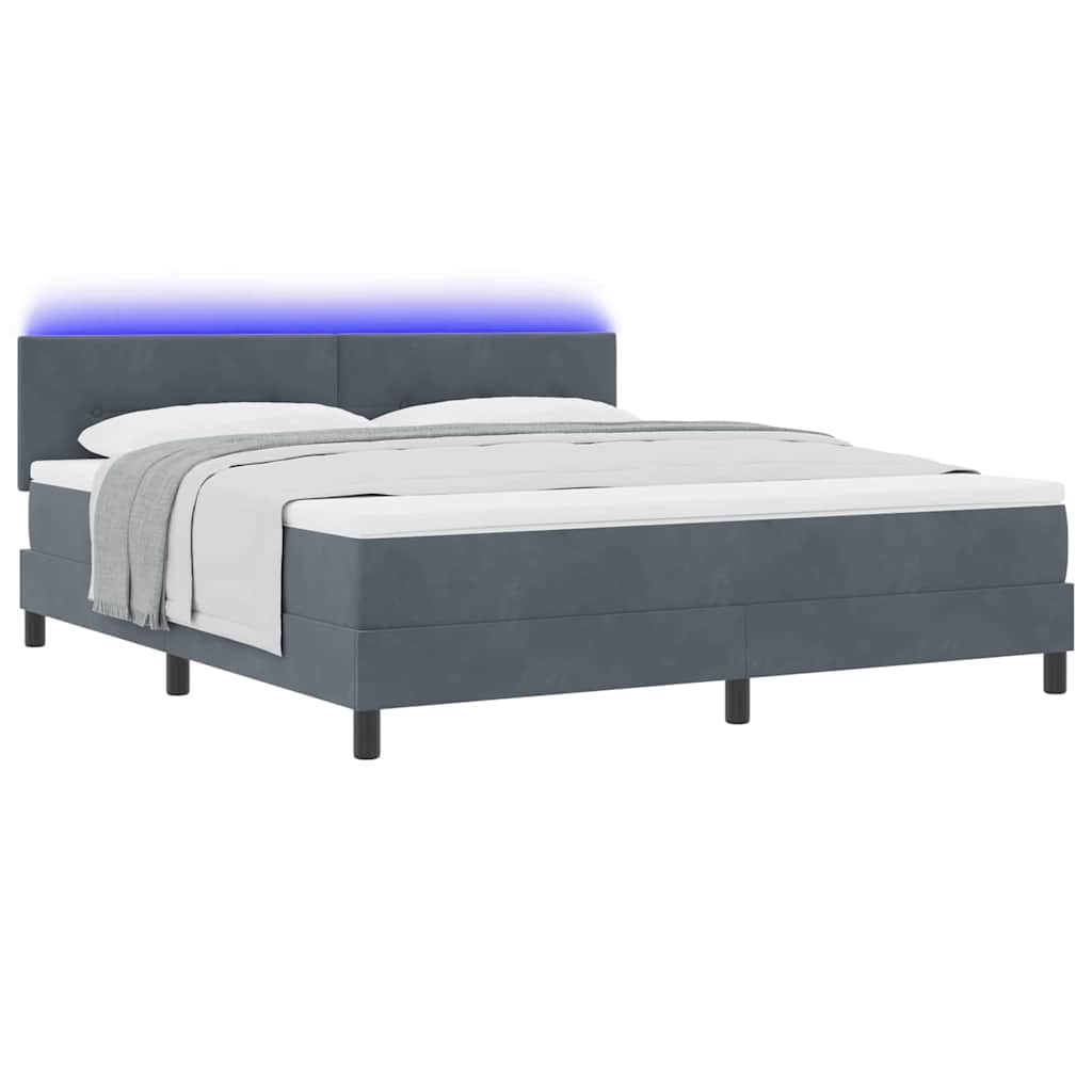 LED Boxspringbett mit Matratze Dunkelgrau 180 x 200 cm Samt
