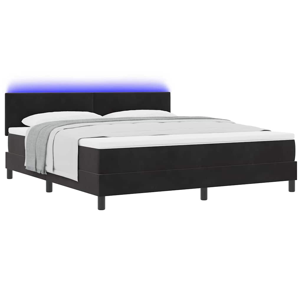 LED Boxspringbett mit Matratze Schwarz 180 x 200 cm Samt