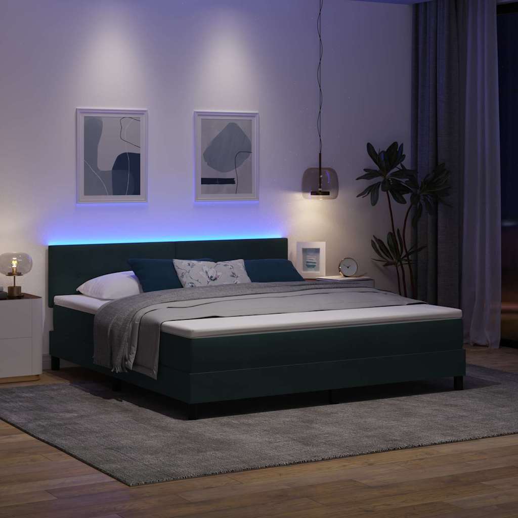 LED Boxspringbett mit Matratze Dunkelgrün 180 x 200 cm Samt