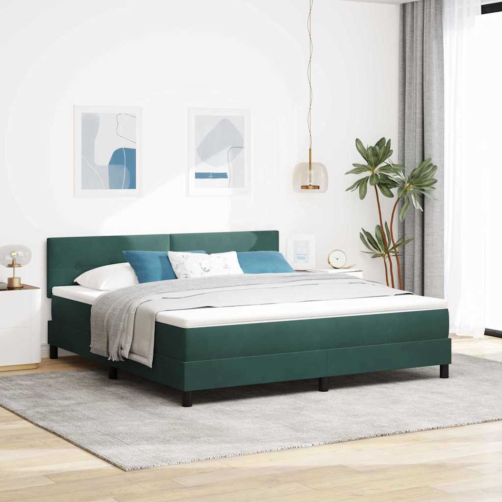 LED Boxspringbett mit Matratze Dunkelgrün 180 x 200 cm Samt