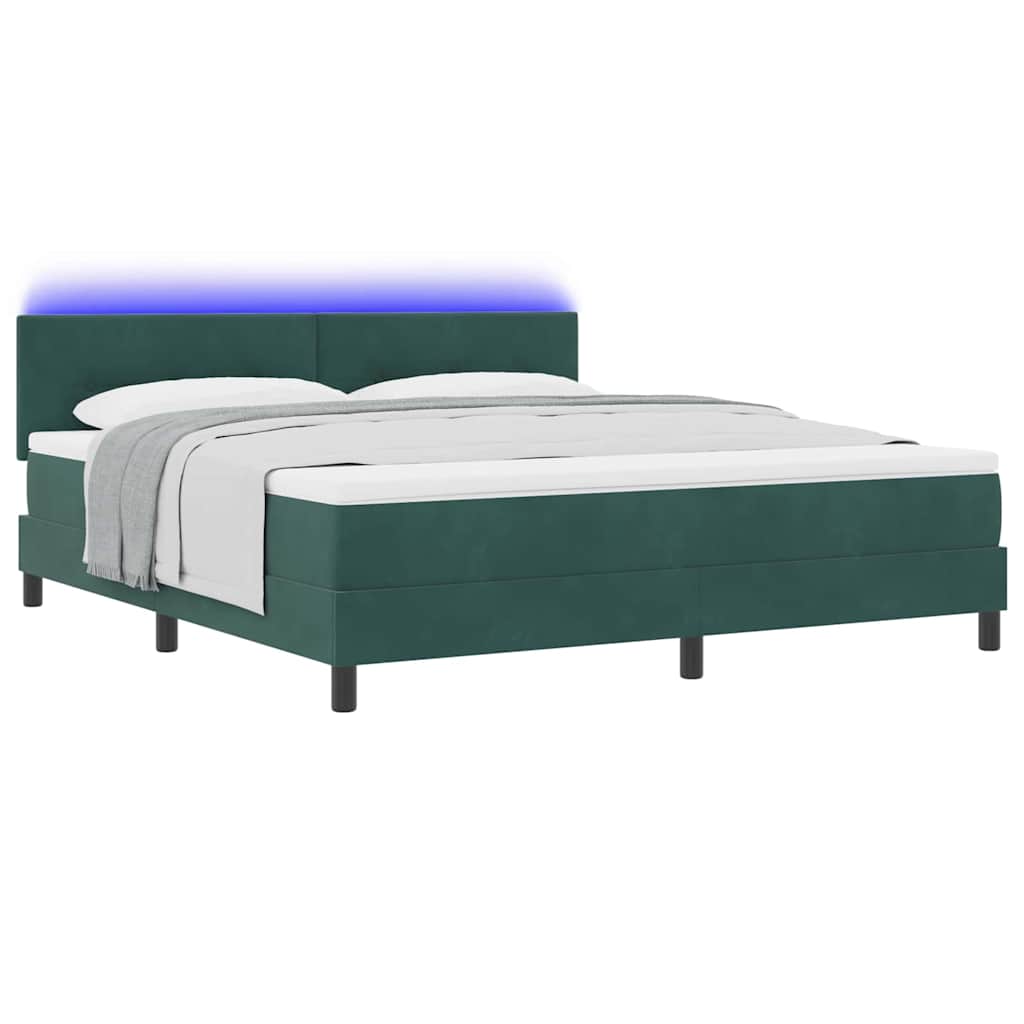 LED Boxspringbett mit Matratze Dunkelgrün 180 x 200 cm Samt