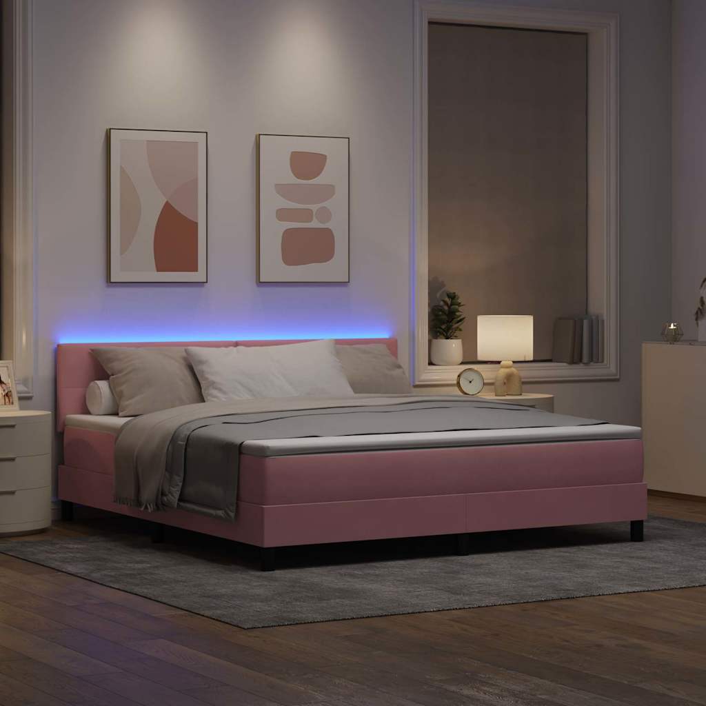LED Boxspringbett mit Kopfteil Rosa 180 x 200 cm Samt