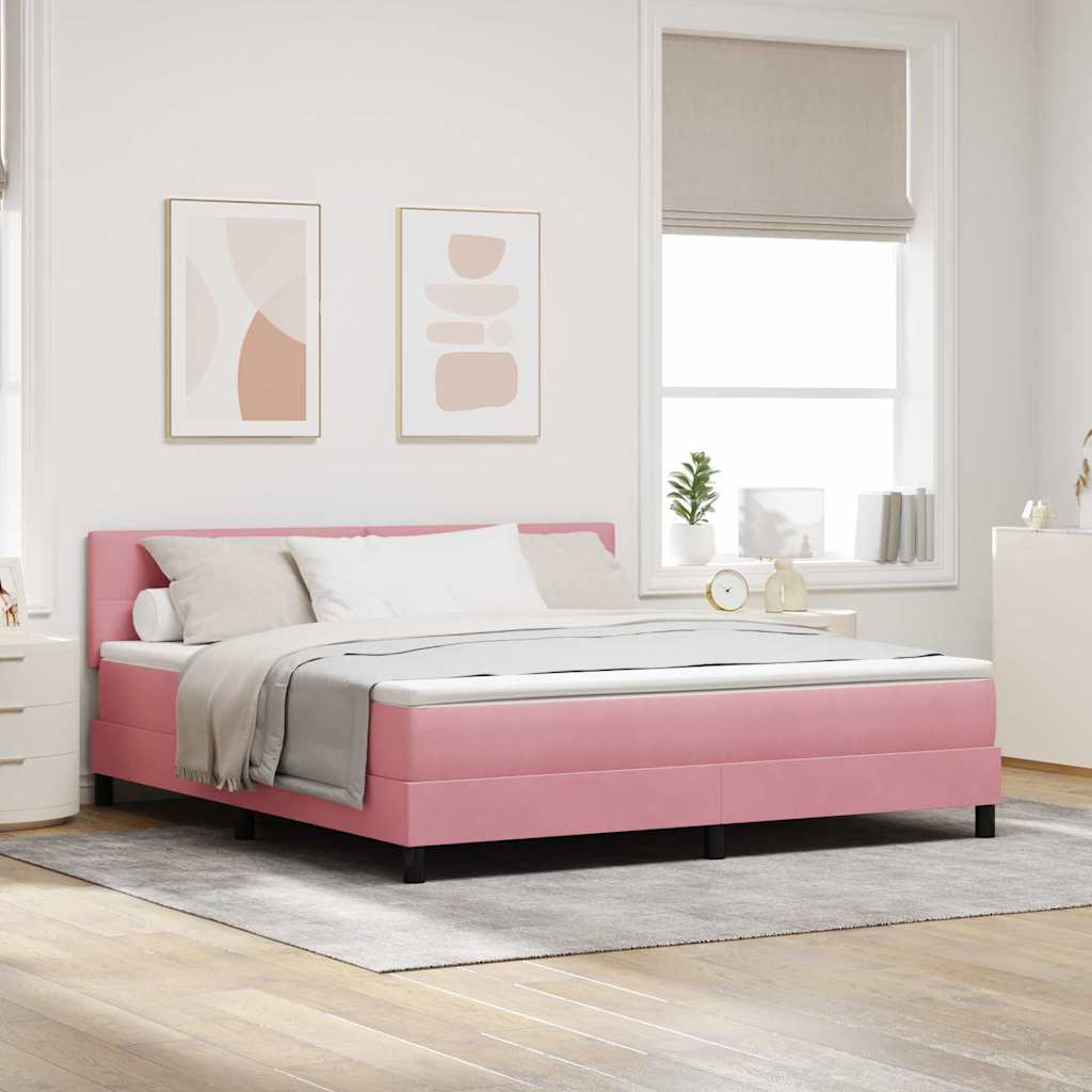 LED Boxspringbett mit Kopfteil Rosa 180 x 200 cm Samt