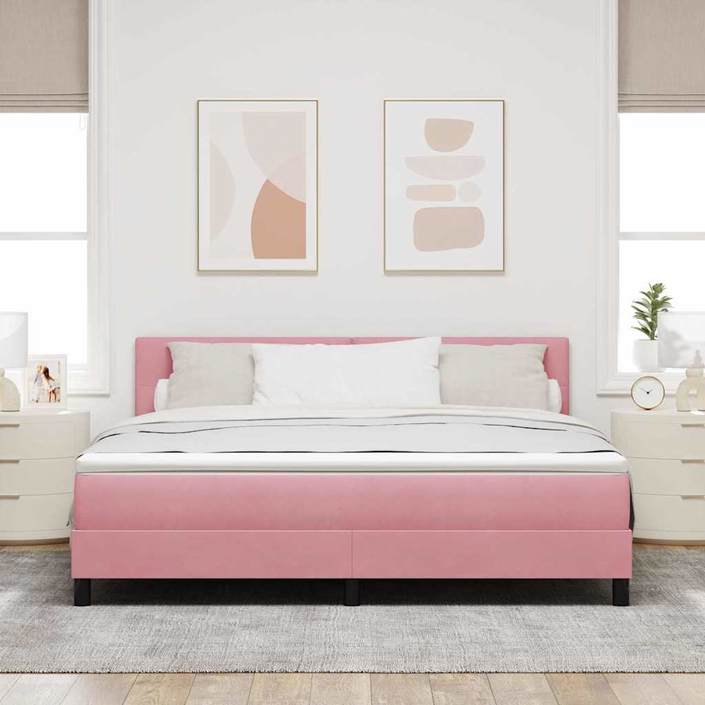 LED Boxspringbett mit Kopfteil Rosa 180 x 200 cm Samt