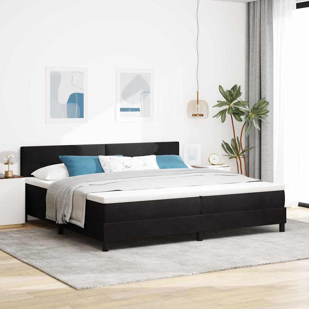 LED Boxspringbett mit Kopfteil Schwarz 200 x 200 cm Samt