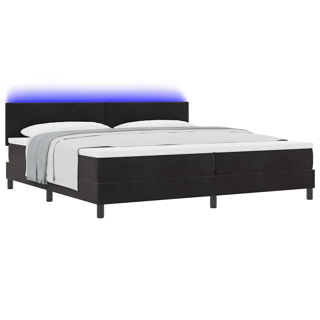 LED Boxspringbett mit Kopfteil Schwarz 200 x 200 cm Samt