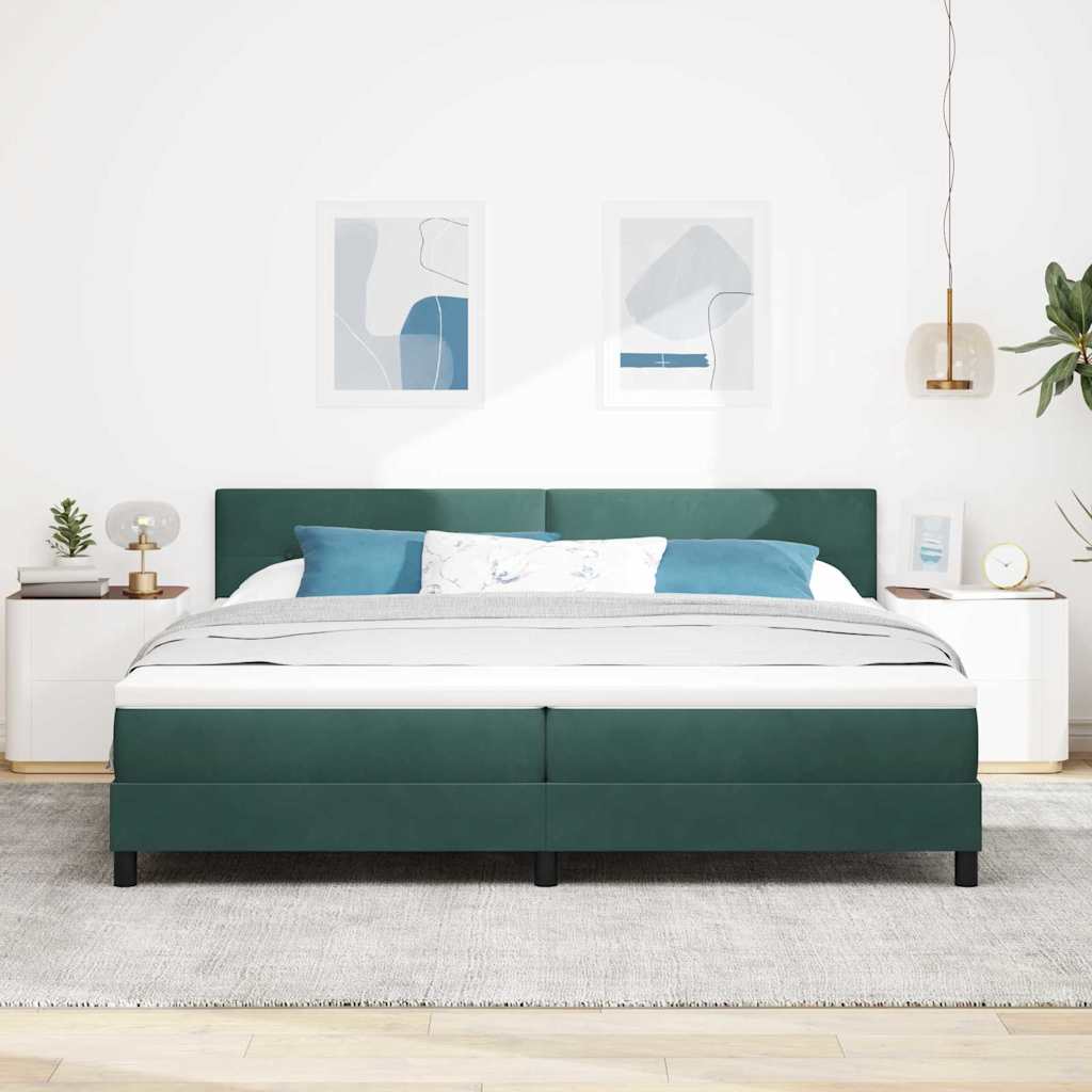 LED Boxspringbett mit Matratze Dunkelgrün 200 x 200 cm Samt