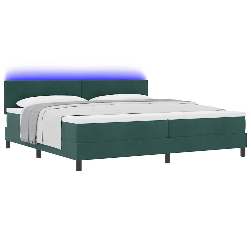 LED Boxspringbett mit Matratze Dunkelgrün 200 x 200 cm Samt