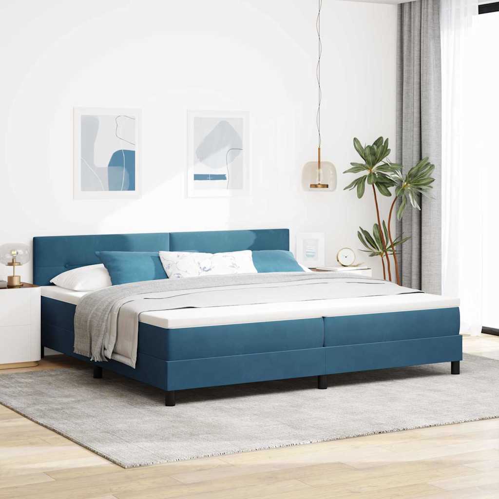 LED Boxspringbett mit Matratze Dunkelblau 200 x 200 cm Samt