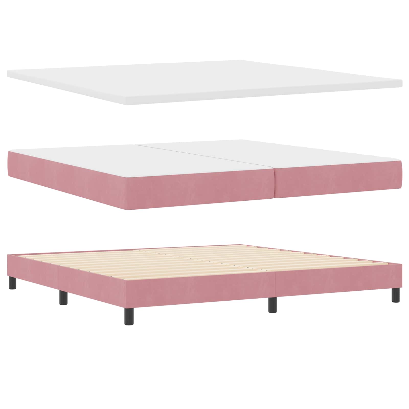 LED Boxspringbett mit Kopfteil Rosa 200 x 200 cm Samt