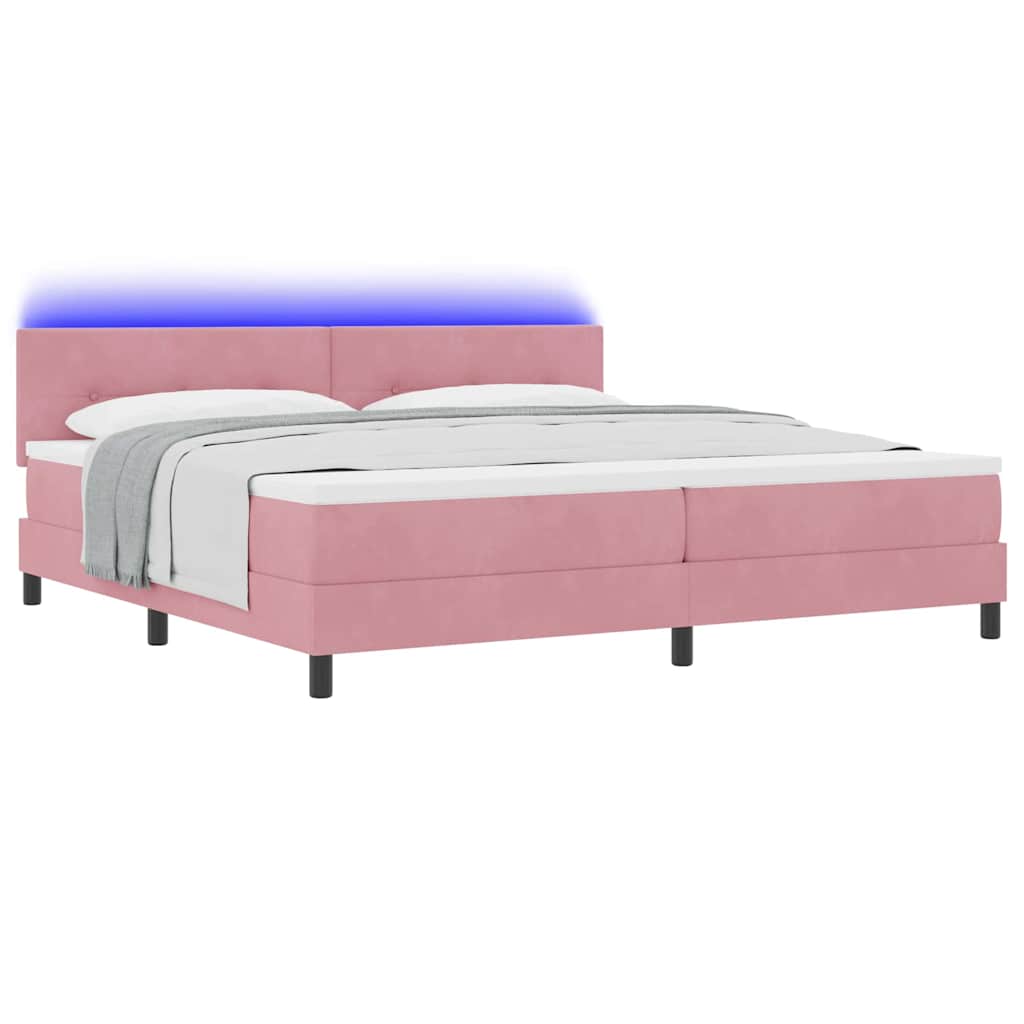 LED Boxspringbett mit Kopfteil Rosa 200 x 200 cm Samt