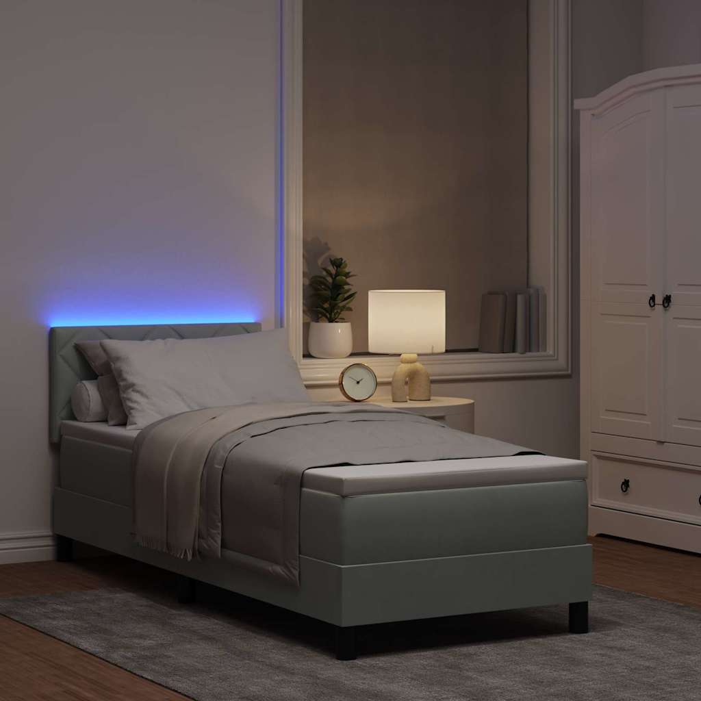 LED Boxspringbett mit Kopfteil Hellgrau 80 x 200 cm Samt