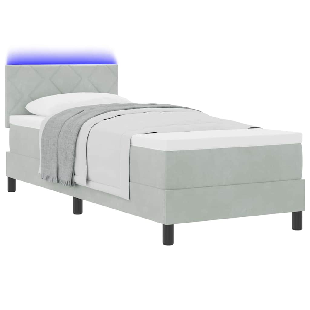 LED Boxspringbett mit Kopfteil Hellgrau 80 x 200 cm Samt