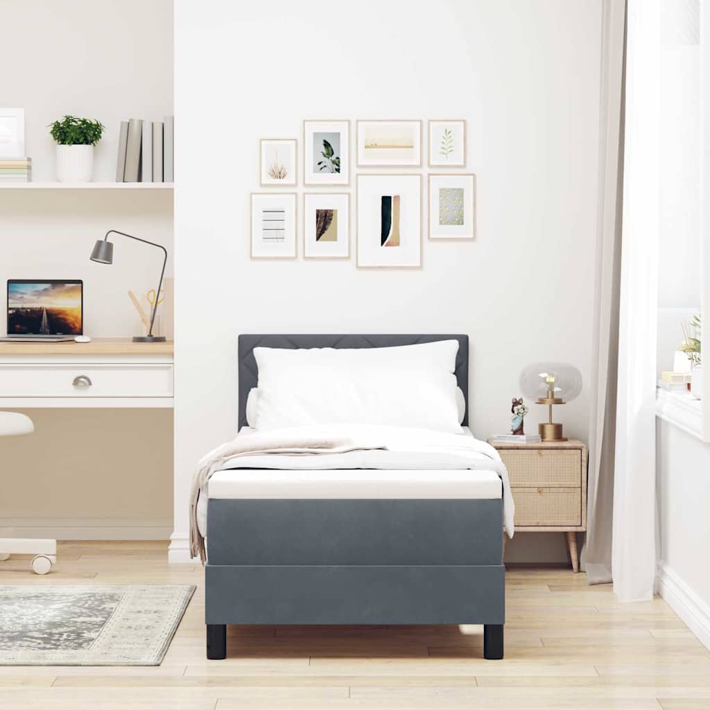 LED Boxspringbett mit Kopfteil Dunkelgrau 80 x 200 cm Samt