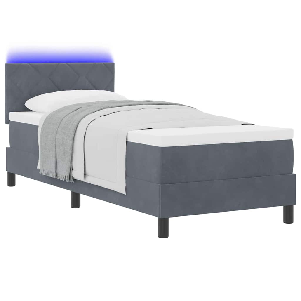 LED Boxspringbett mit Kopfteil Dunkelgrau 80 x 200 cm Samt