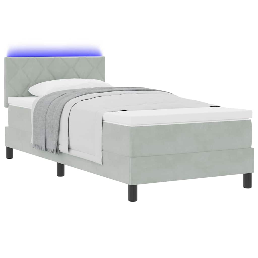 LED Boxspringbett mit Kopfteil Hellgrau 90 x 190 cm Samt