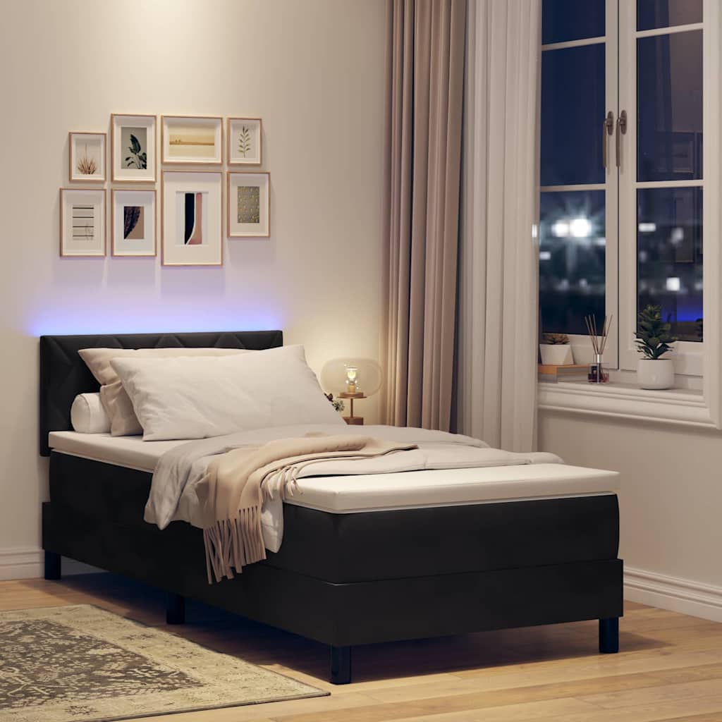 LED Boxspringbett mit Kopfteil Schwarz 90 x 190 cm Samt
