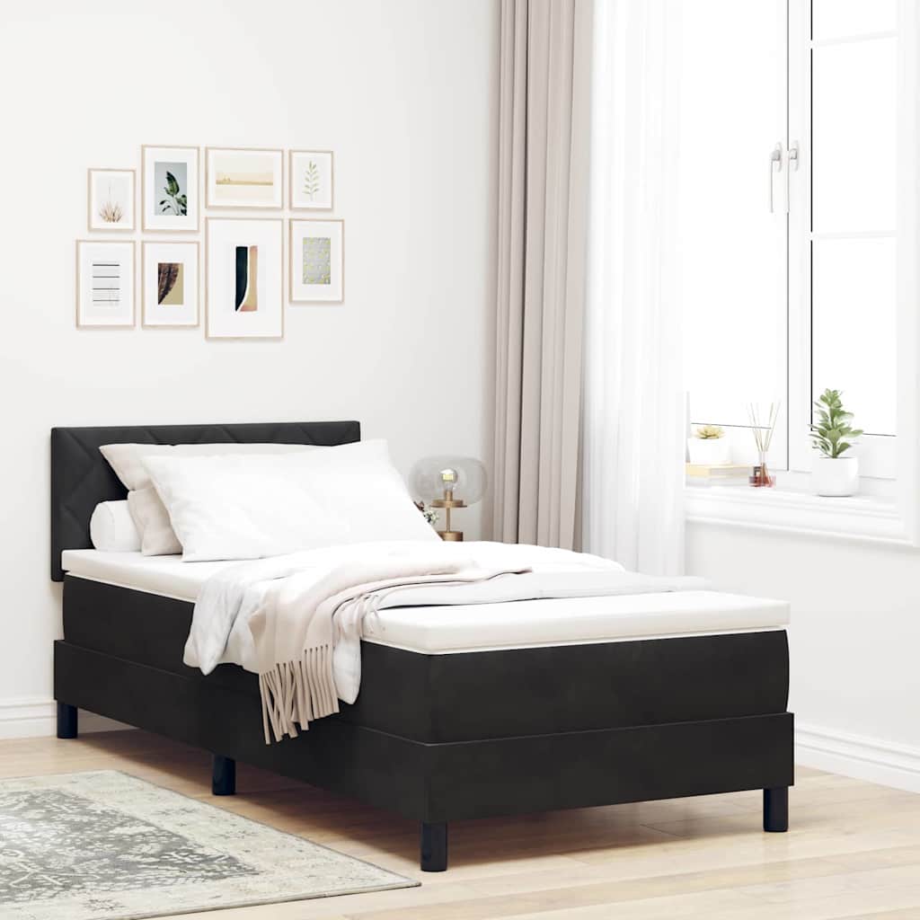 LED Boxspringbett mit Kopfteil Schwarz 90 x 190 cm Samt