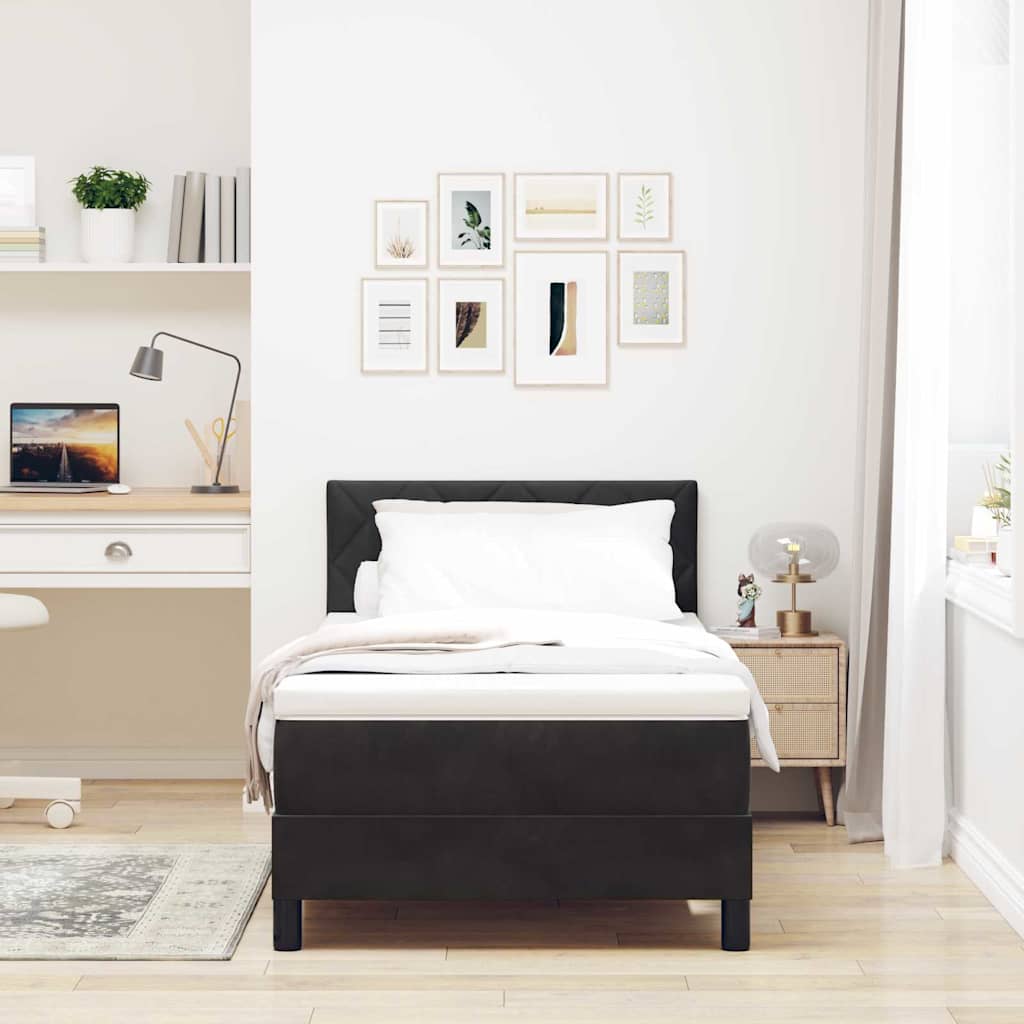 LED Boxspringbett mit Kopfteil Schwarz 90 x 190 cm Samt