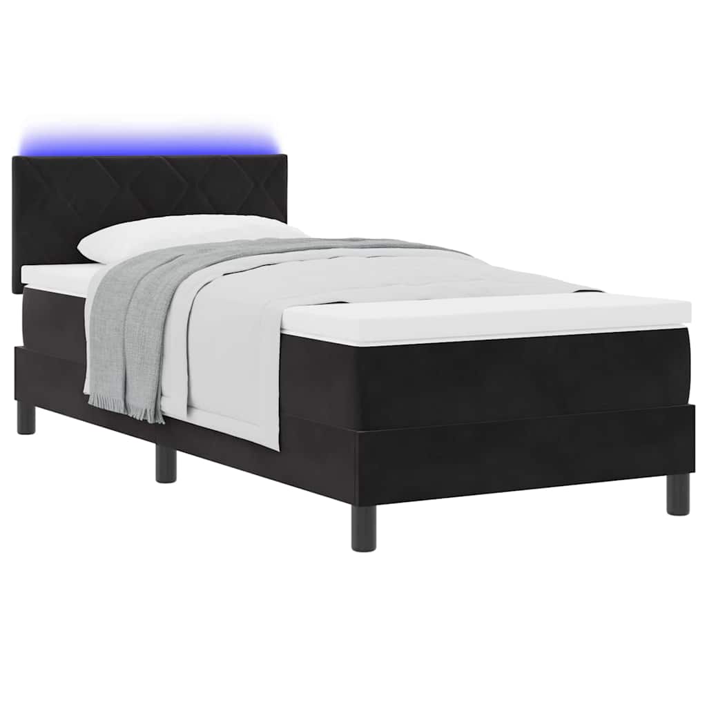 LED Boxspringbett mit Kopfteil Schwarz 90 x 190 cm Samt