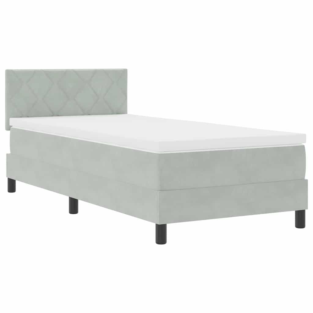 LED Boxspringbett mit Kopfteil Hellgrau 90 x 200 cm Samt