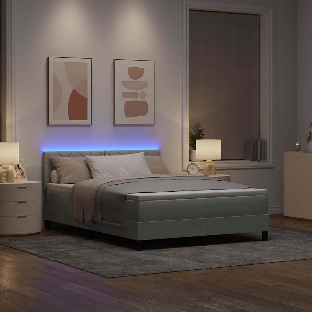 LED Boxspringbett mit Kopfteil Hellgrau 140 x 190 cm Samt