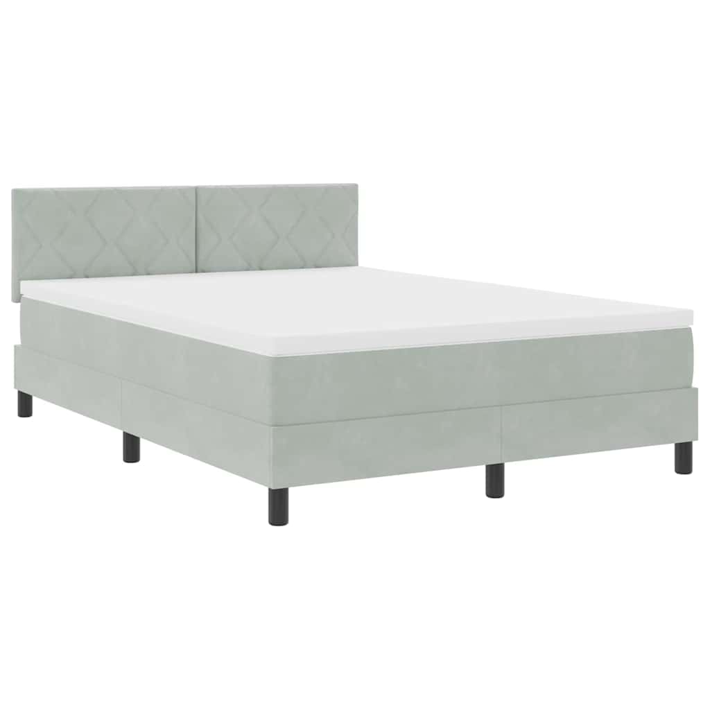 LED Boxspringbett mit Kopfteil Hellgrau 140 x 190 cm Samt