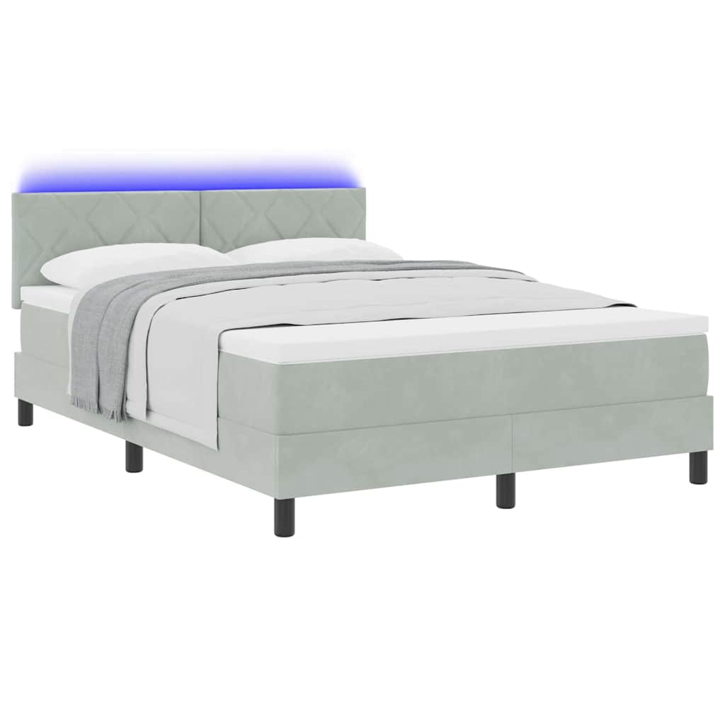 LED Boxspringbett mit Kopfteil Hellgrau 140 x 190 cm Samt