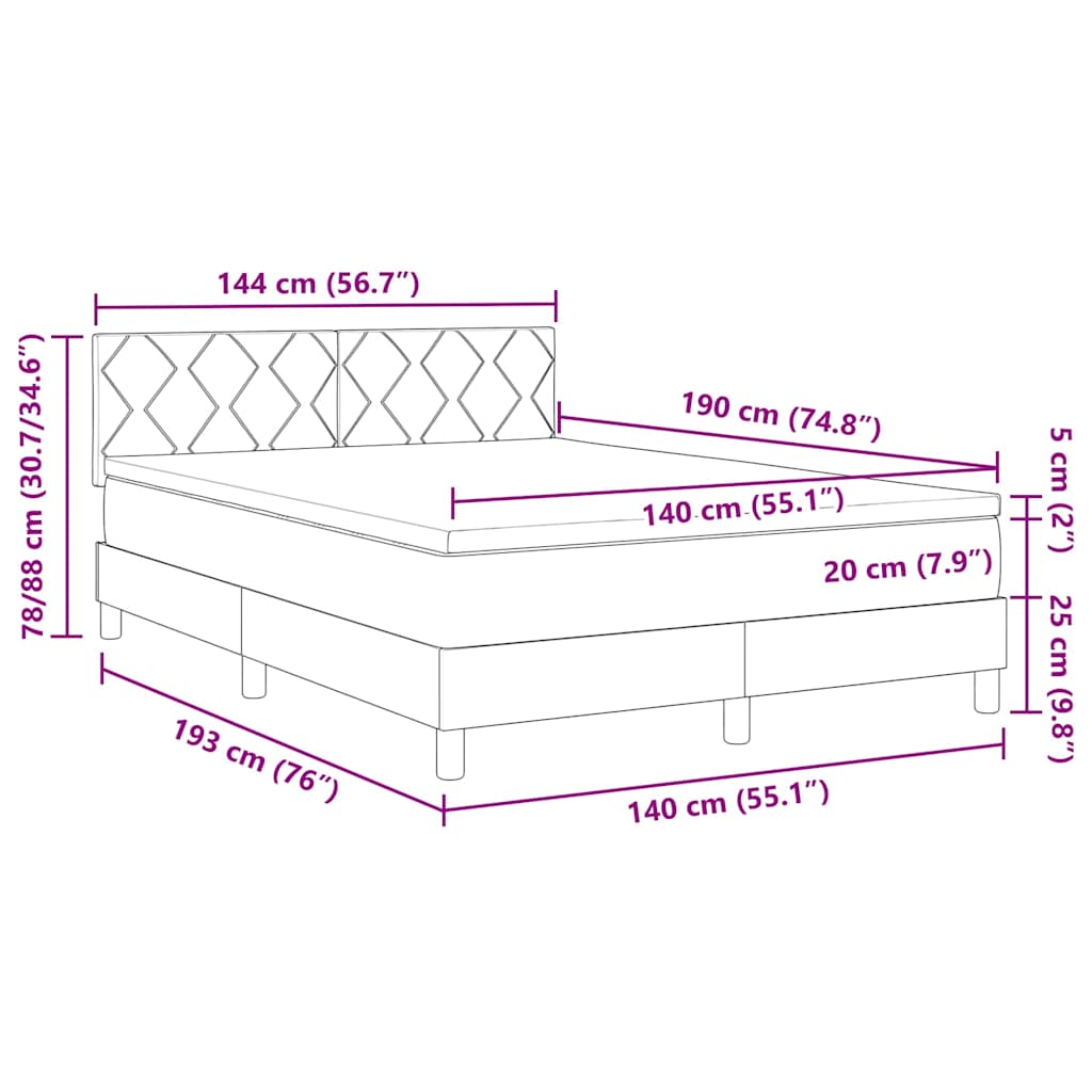LED Boxspringbett mit Kopfteil Hellgrau 140 x 190 cm Samt