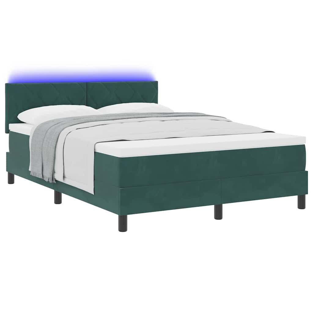 LED Boxspringbett mit Kopfteil Dunkelgrün 140 x 190 cm Samt