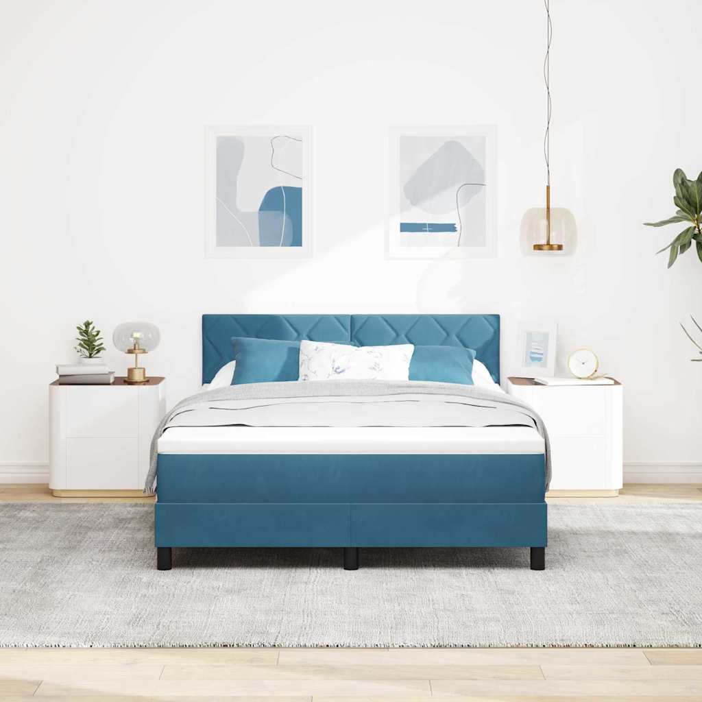 LED Boxspringbett mit Kopfteil Dunkelblau 160 x 200 cm Samt