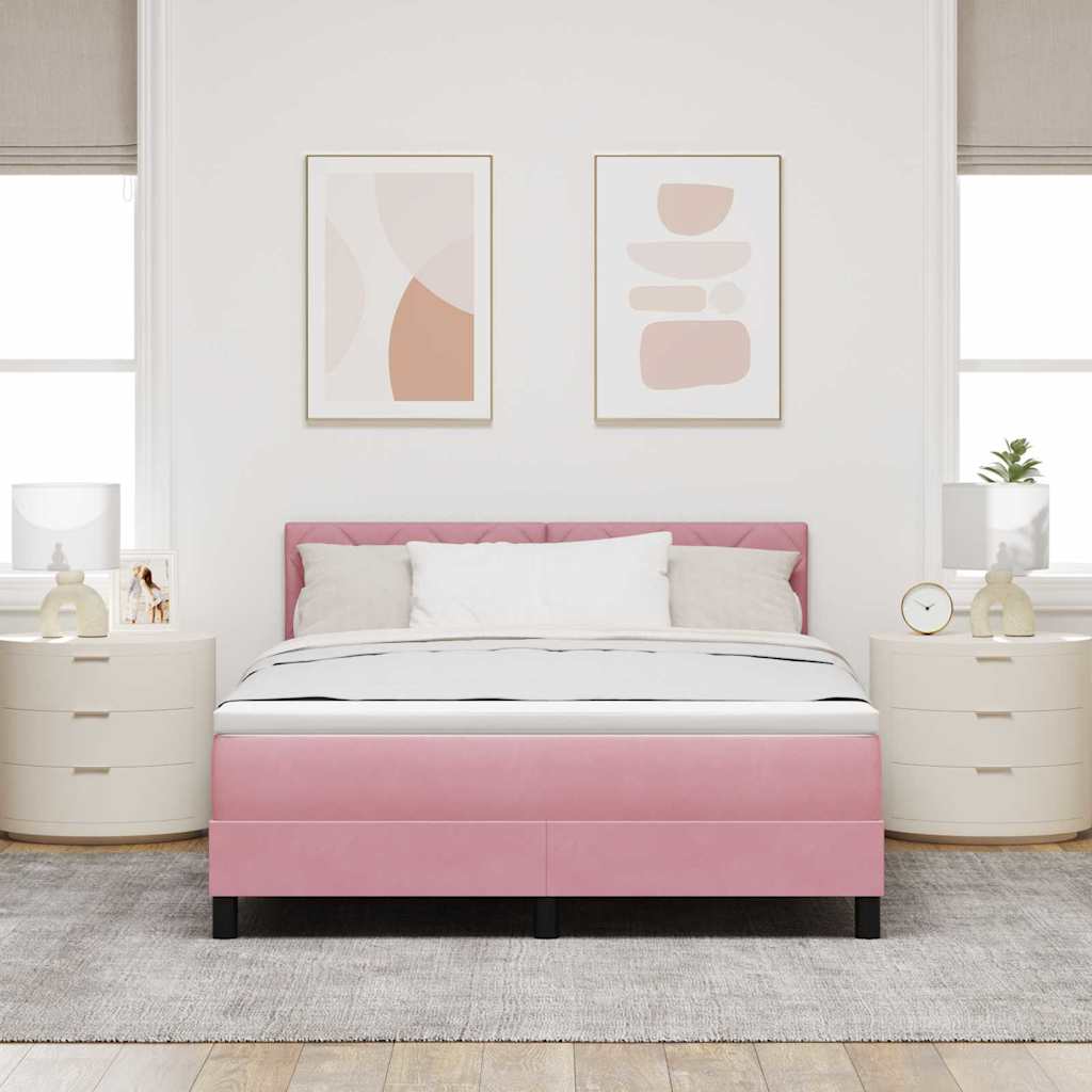 LED Boxspringbett mit Kopfteil Rosa 160 x 200 cm Samt