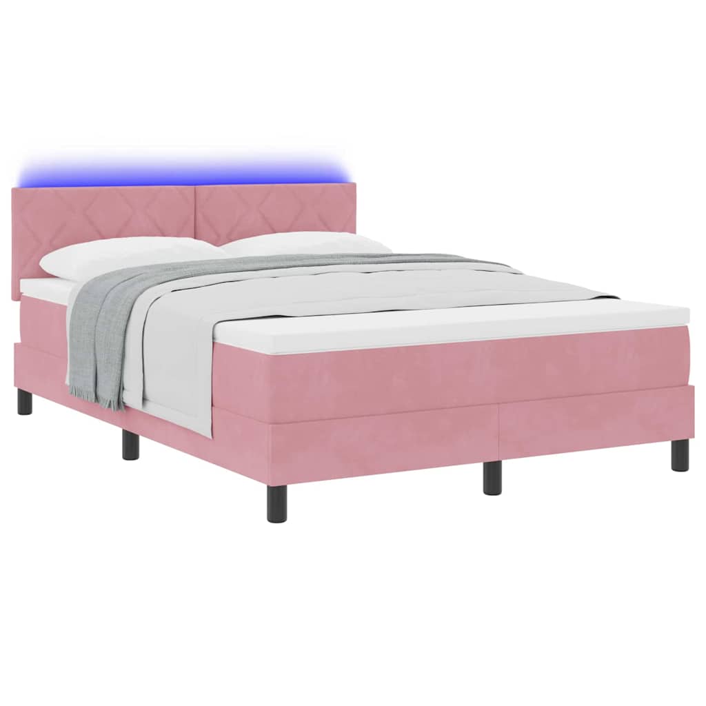 LED Boxspringbett mit Kopfteil Rosa 160 x 200 cm Samt