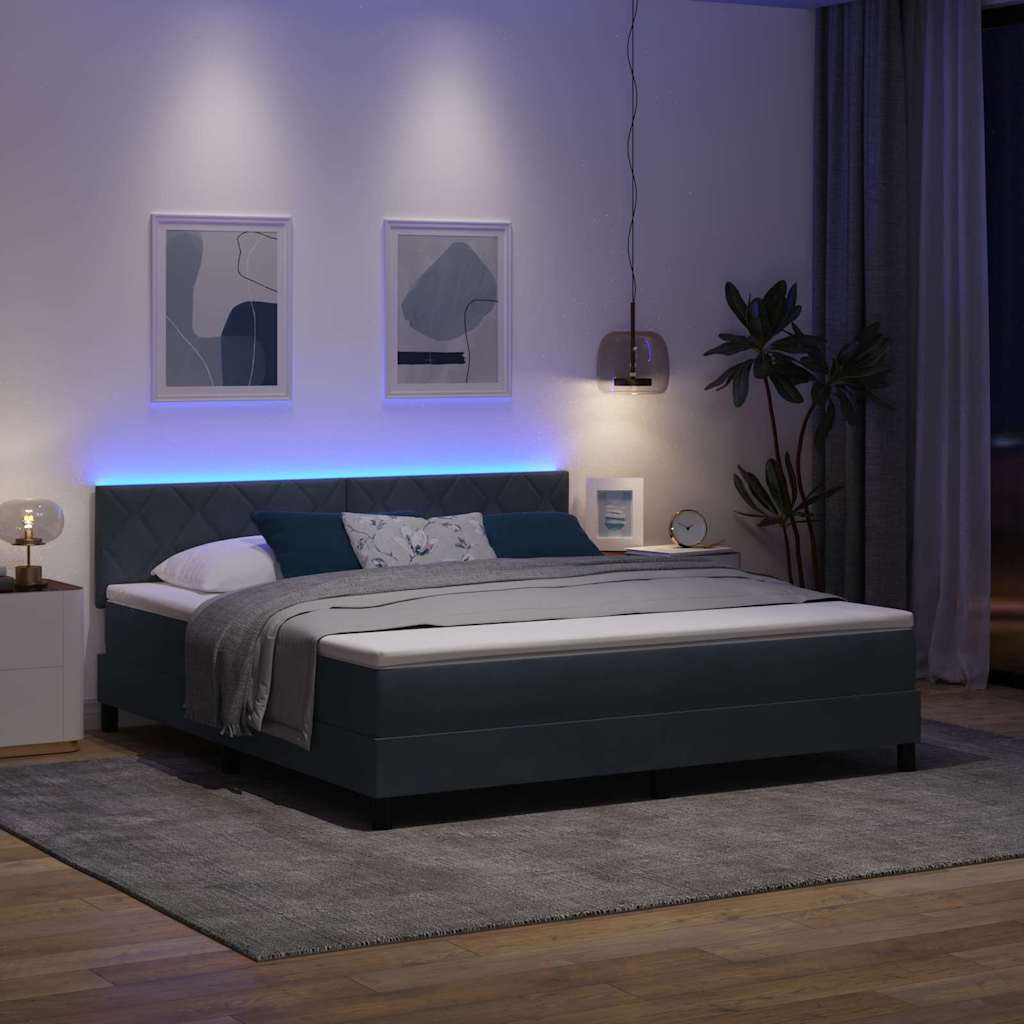 LED Boxspringbett mit Kopfteil Dunkelgrau 180 x 200 cm Samt