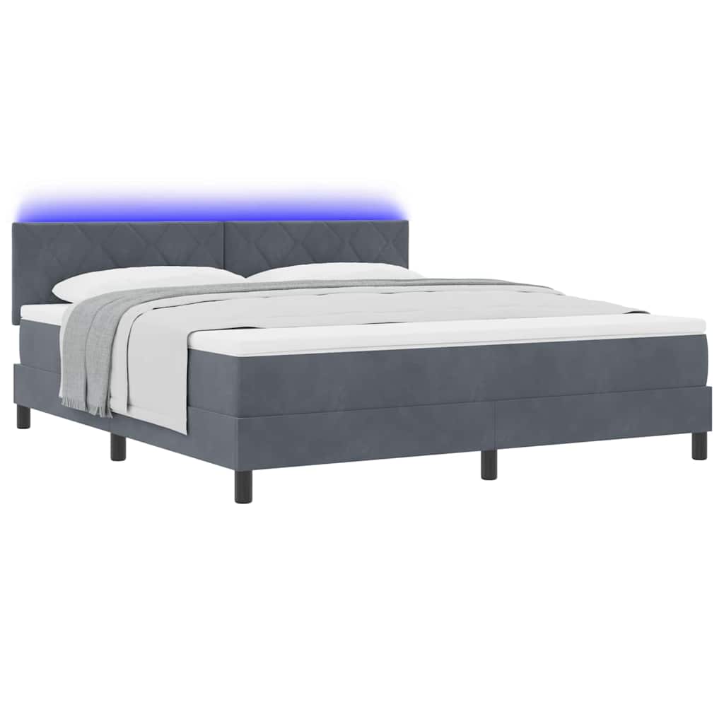 LED Boxspringbett mit Kopfteil Dunkelgrau 180 x 200 cm Samt