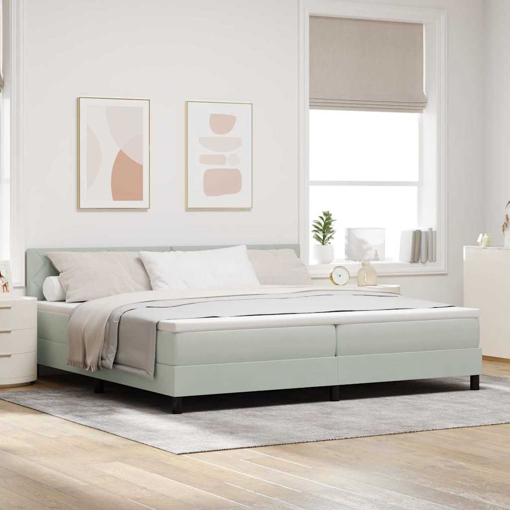 LED Boxspringbett mit Kopfteil Hellgrau 200 x 200 cm Samt