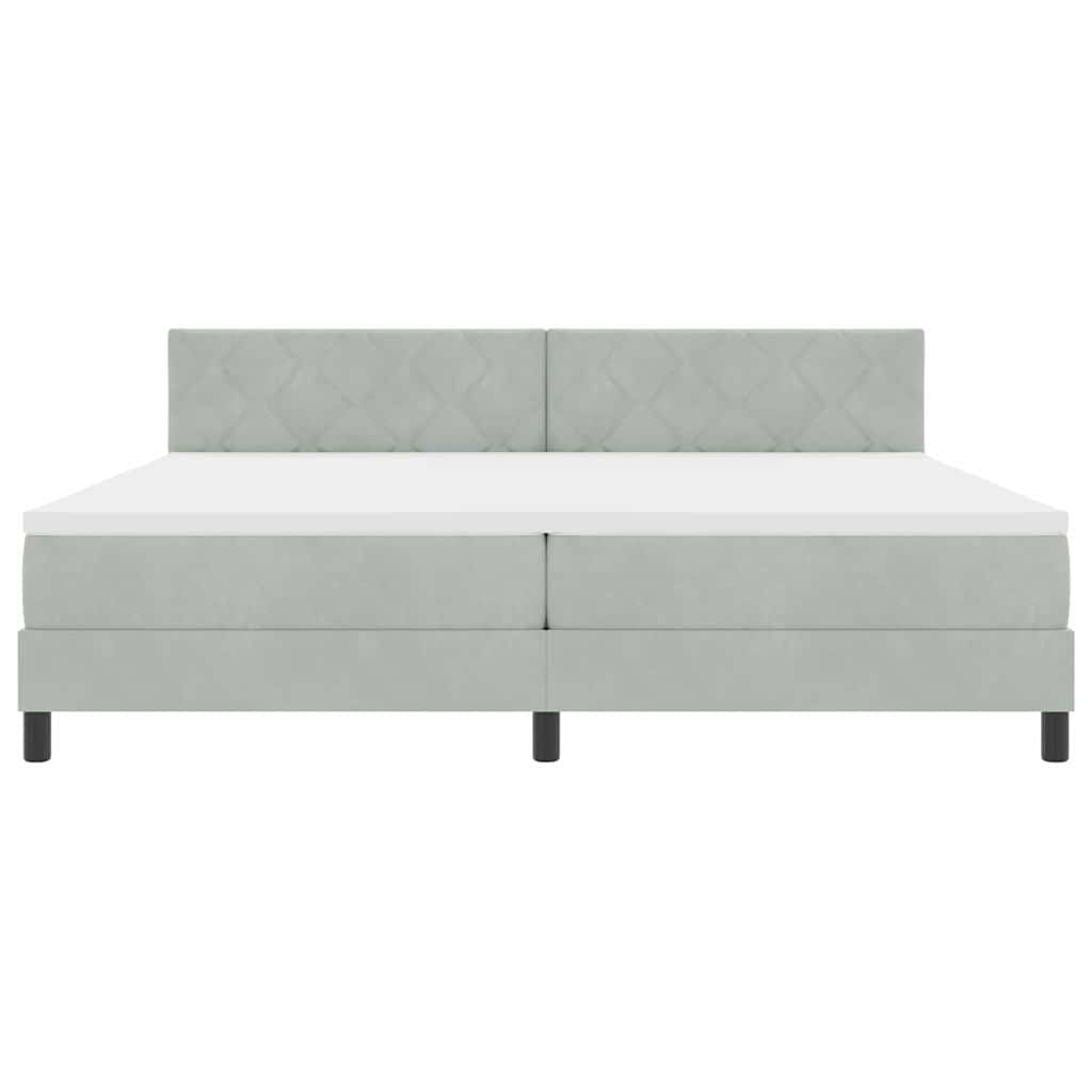 LED Boxspringbett mit Kopfteil Hellgrau 200 x 200 cm Samt
