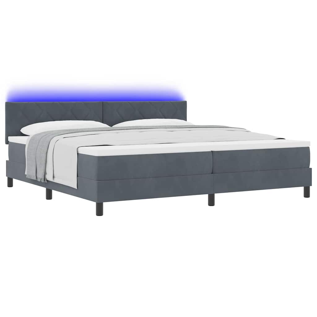 LED Boxspringbett mit Kopfteil Dunkelgrau 200 x 200 cm Samt