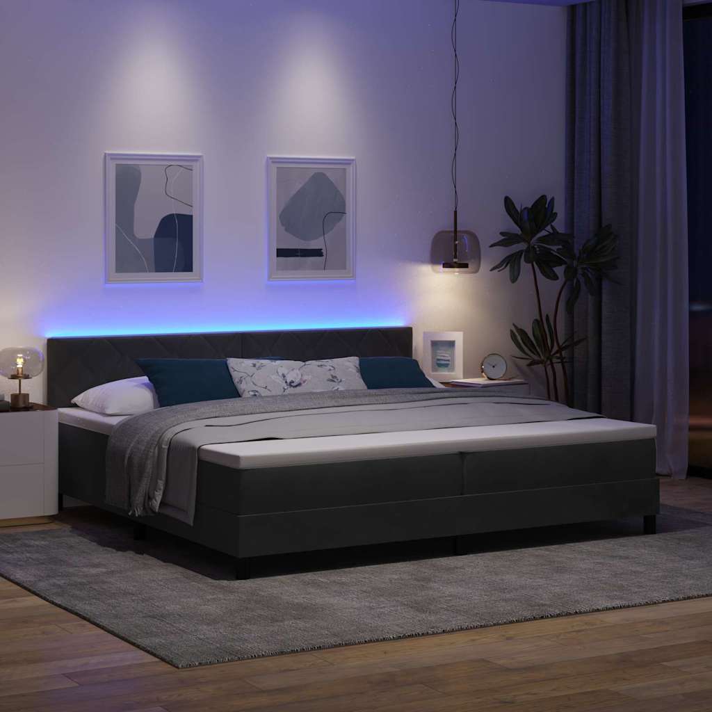 LED Boxspringbett mit Kopfteil Schwarz 200 x 200 cm Samt