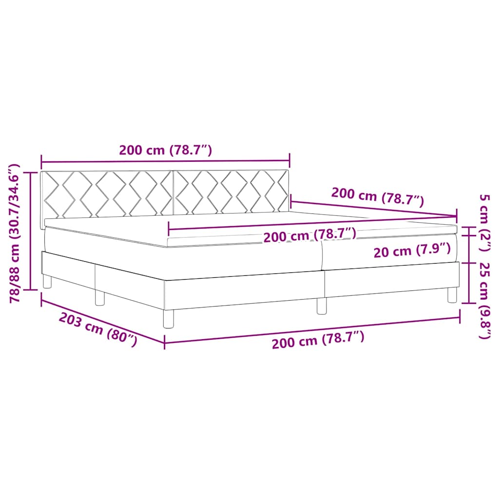LED Boxspringbett mit Kopfteil Schwarz 200 x 200 cm Samt