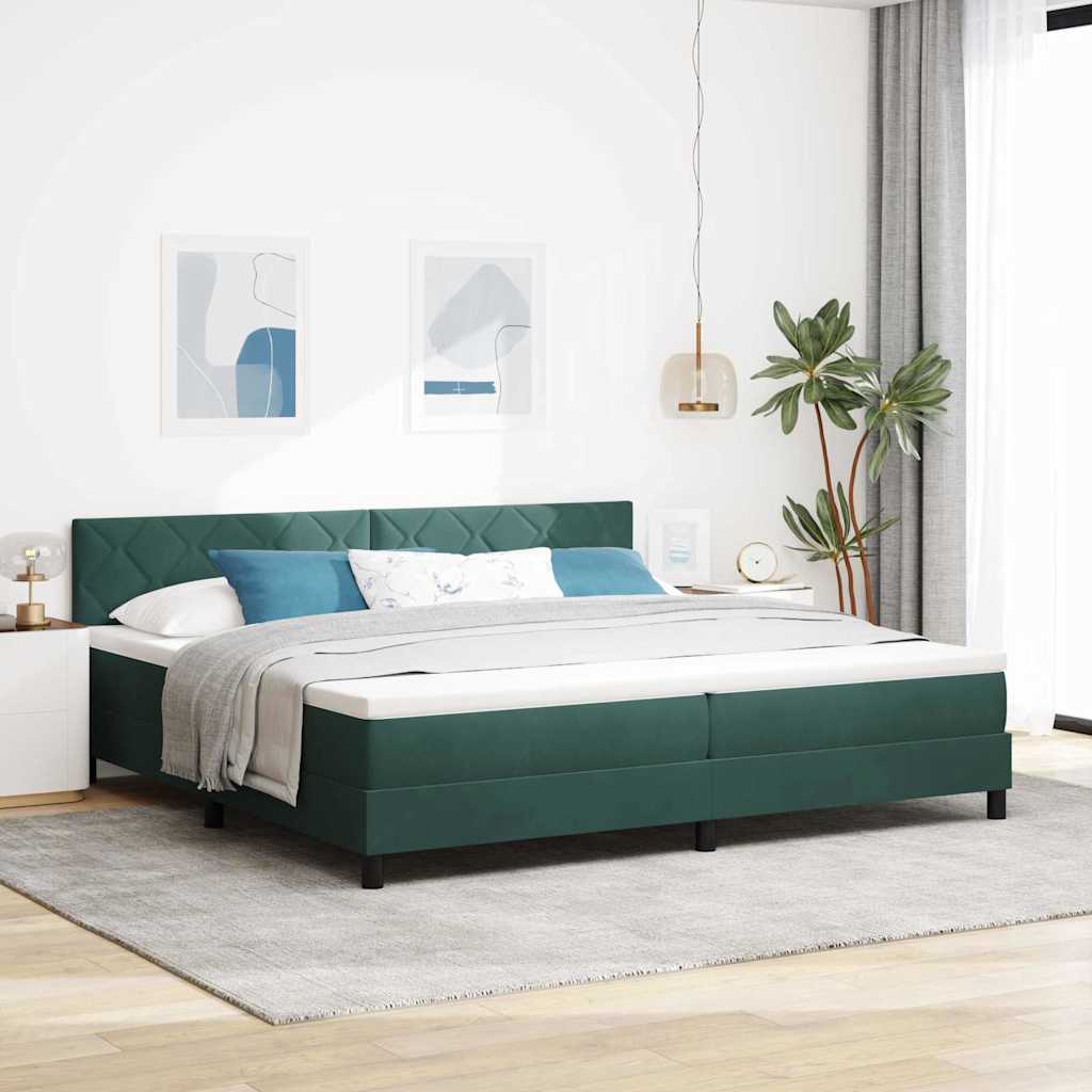 LED Boxspringbett mit Kopfteil Dunkelgrün 200 x 200 cm Samt