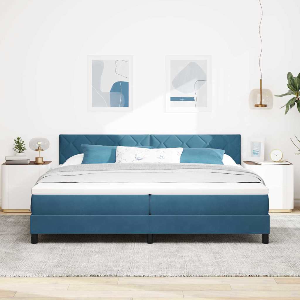 LED Boxspringbett mit Kopfteil Dunkelblau 200 x 200 cm Samt