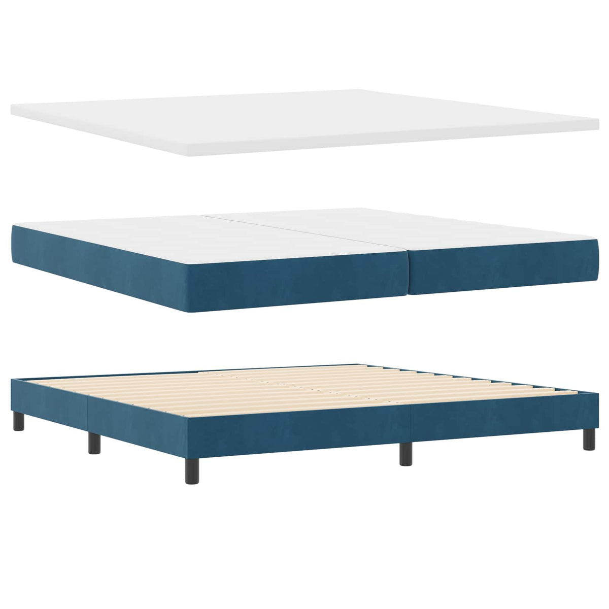 LED Boxspringbett mit Kopfteil Dunkelblau 200 x 200 cm Samt