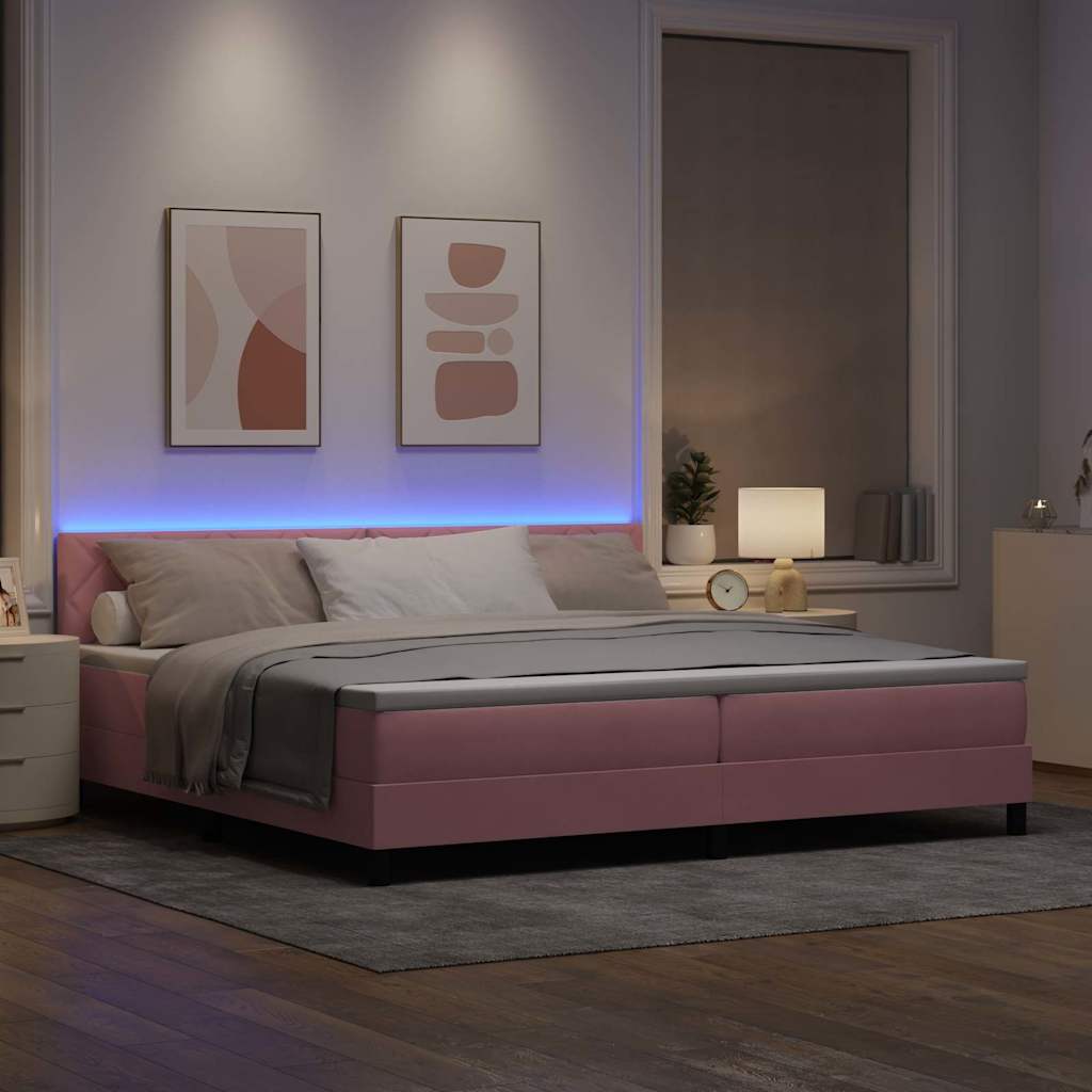 LED Boxspringbett mit LED-Lichtleisten Rosa 200 x 200 cm Samt